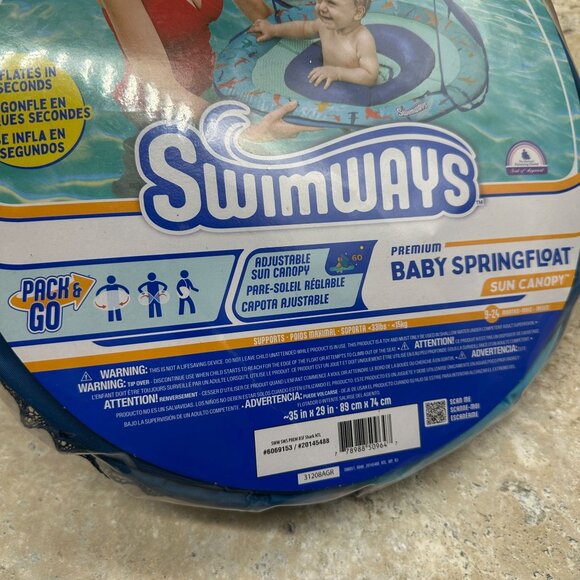 Swimways Baby Spring Float Sun Canopy Blue Supports 33 Lbs 9-24 Months NWT - Picture 6 of 6